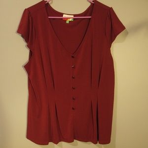 ModCloth 2X Red Short Sleeve Pleated Blouse